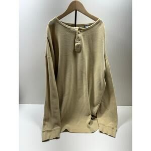 Henley Men’s Thermal Waffle Knit Bade Layer Long sleeve Shirt Sz Xl Outdoor Tan